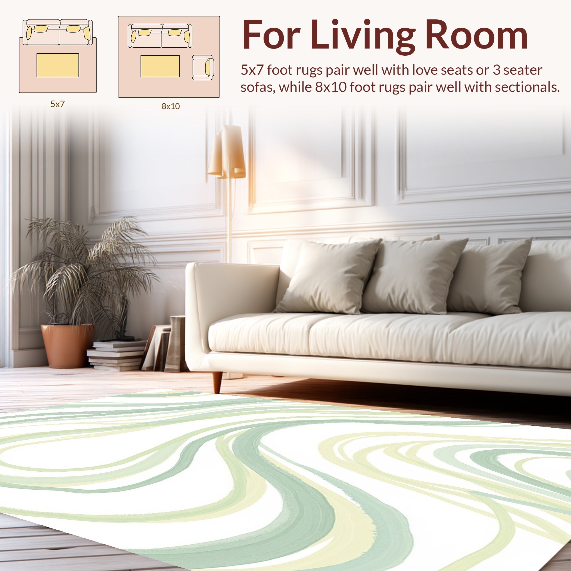 Soft Green Abstract Wavy Stripes Rug