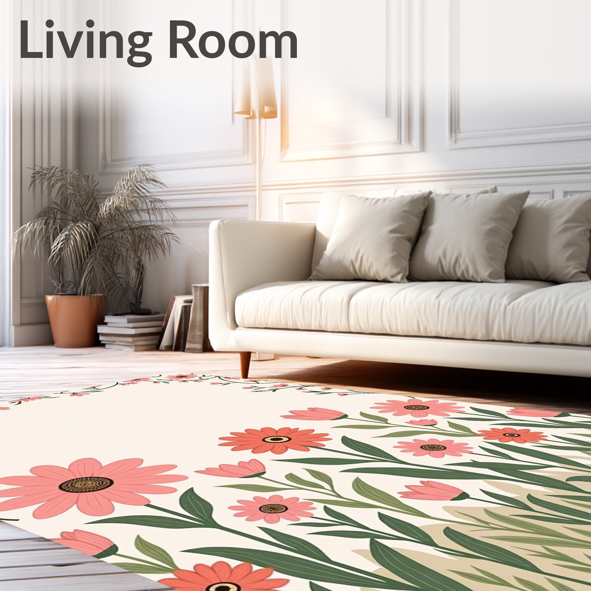 Pink Floral Garden Pattern Rug