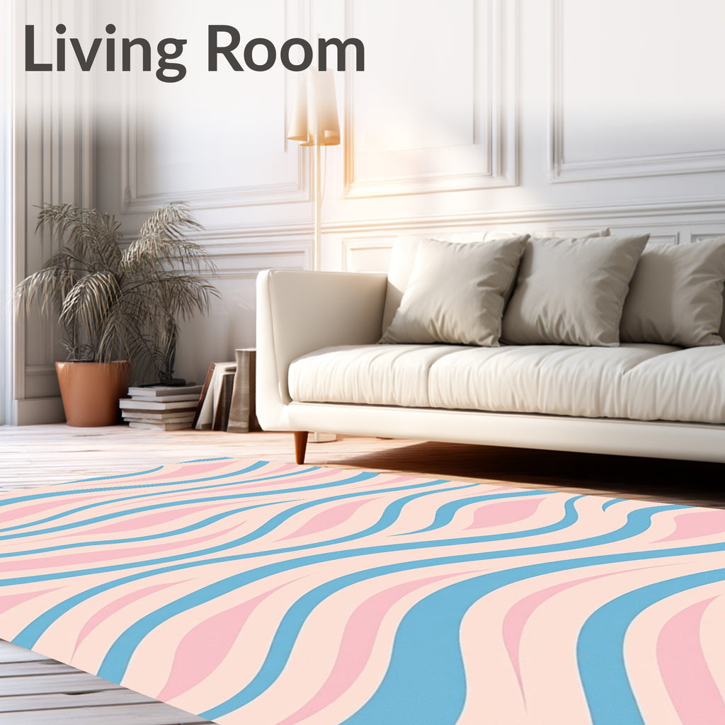 Pastel Blue Pink Wavy Stripes Rug