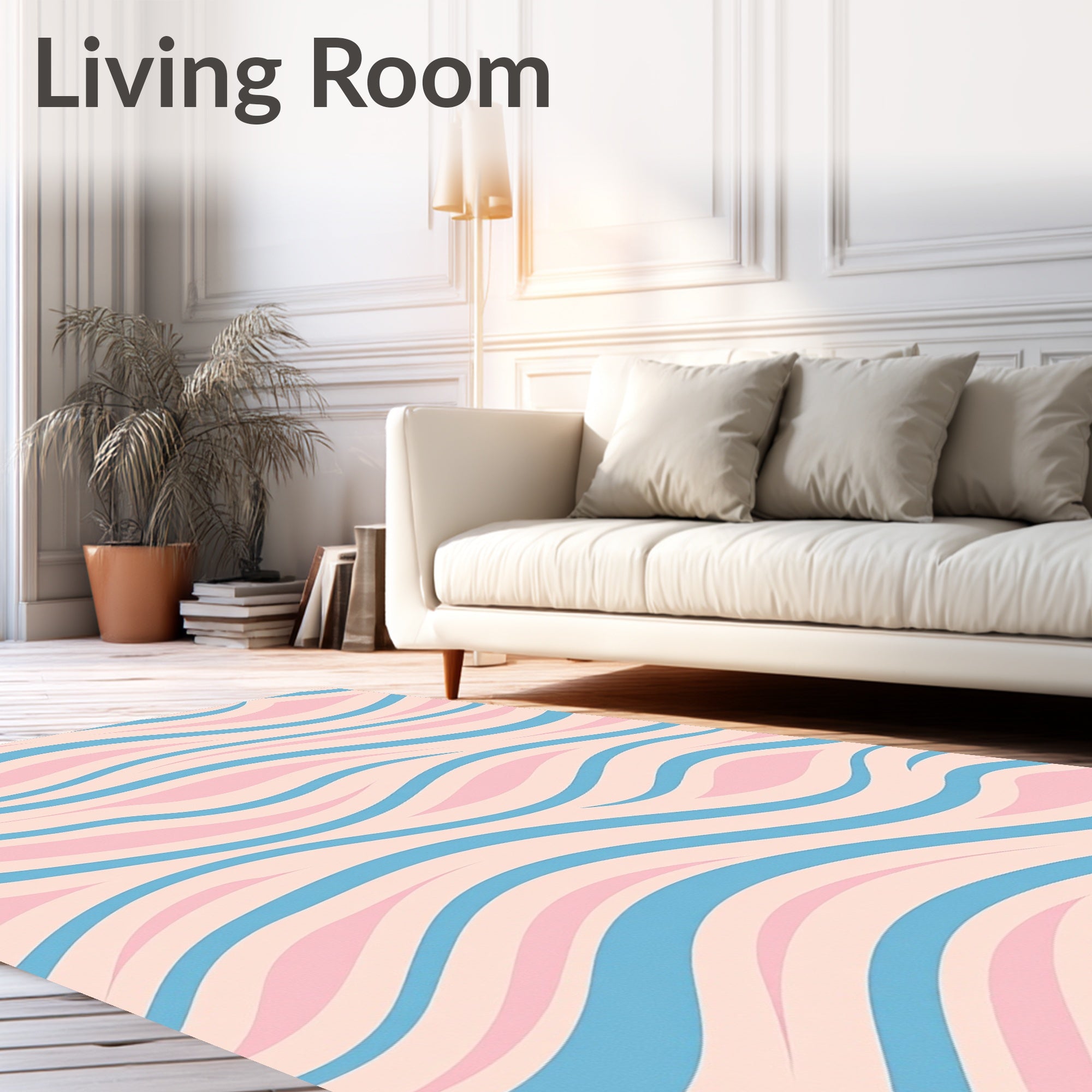 Pastel Blue Pink Wavy Stripes Rug