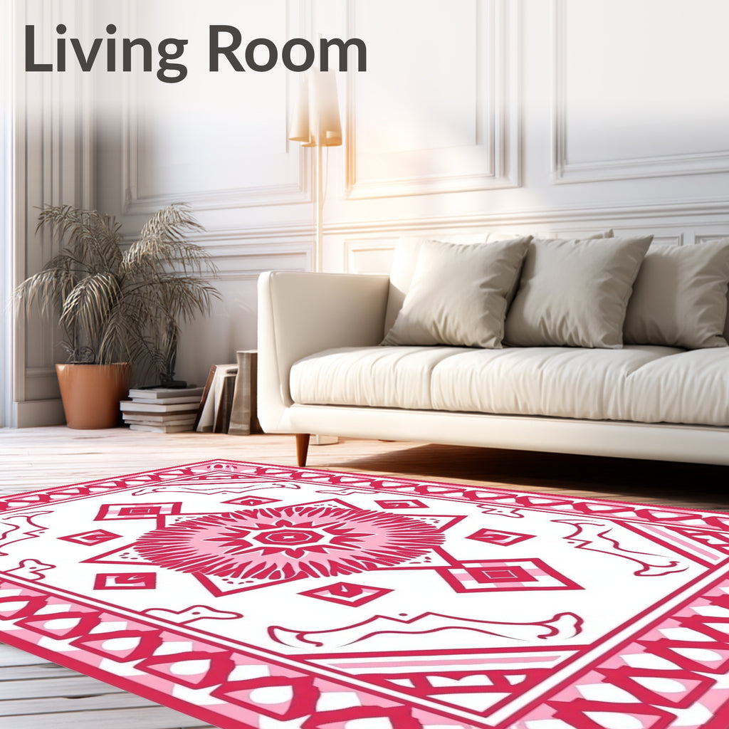 Bold Pink Geometric Floral Design Rug
