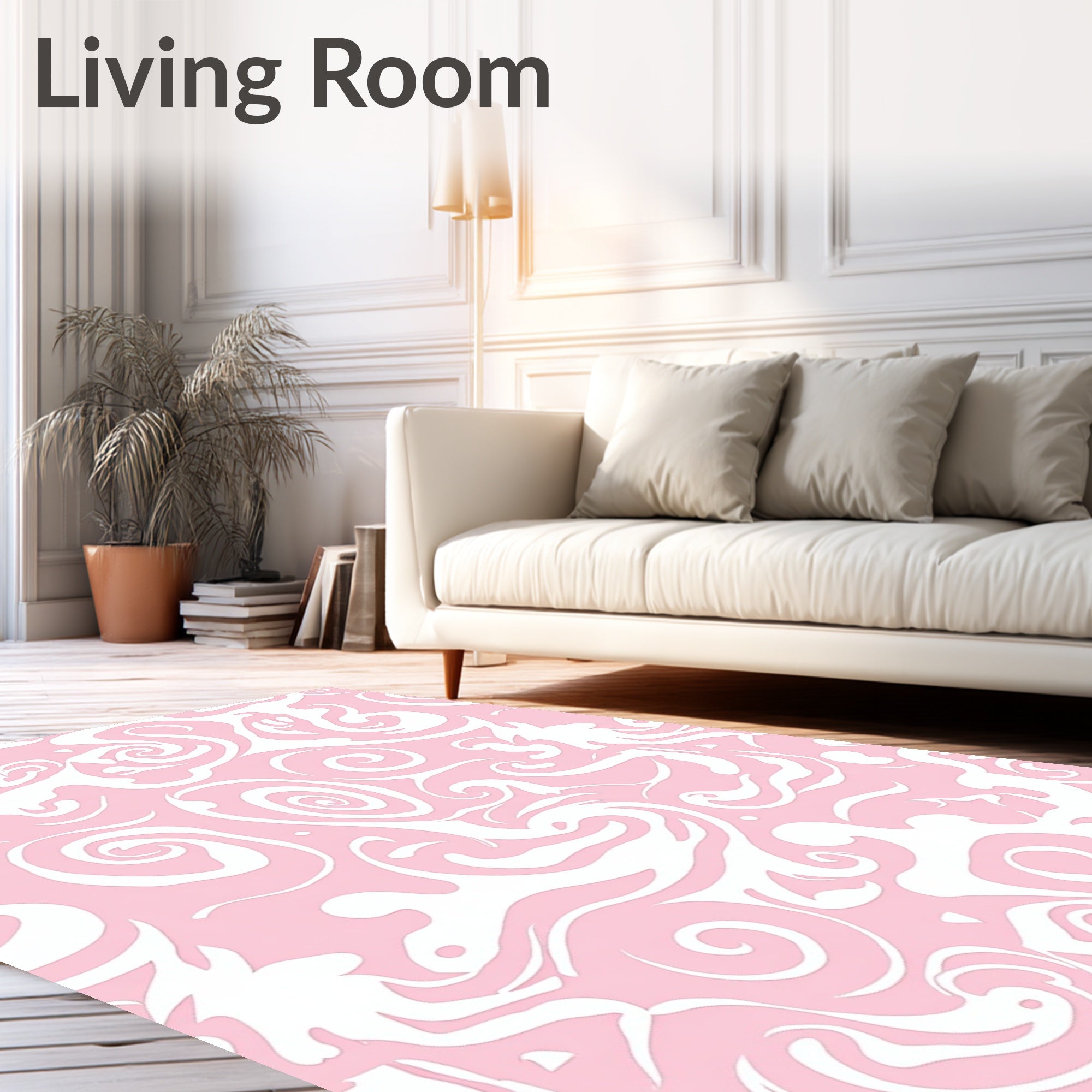 Pink White Swirling Pattern Rug