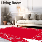 Festive Red White Snowflake Tree Pattern Rug