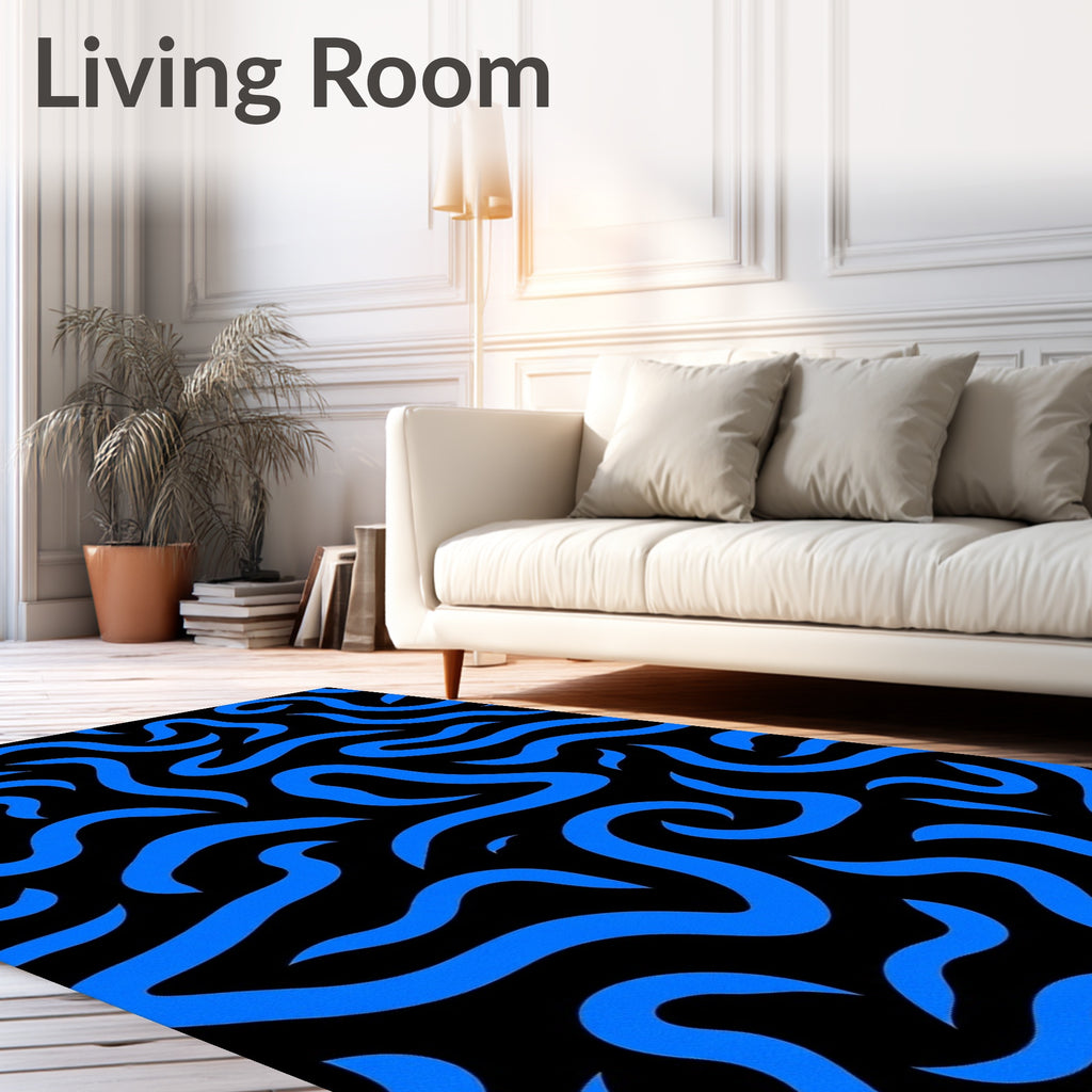 Vibrant Blue Swirl Pattern Rug