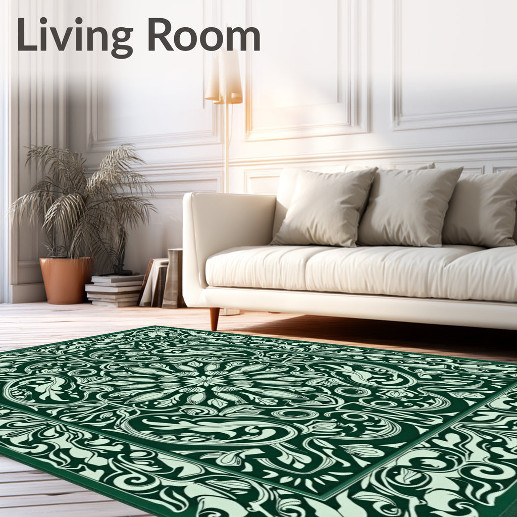 Emerald Green Floral Medallion Symmetry Rug