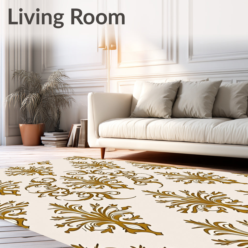 Classic Gold Floral Damask Pattern Rug