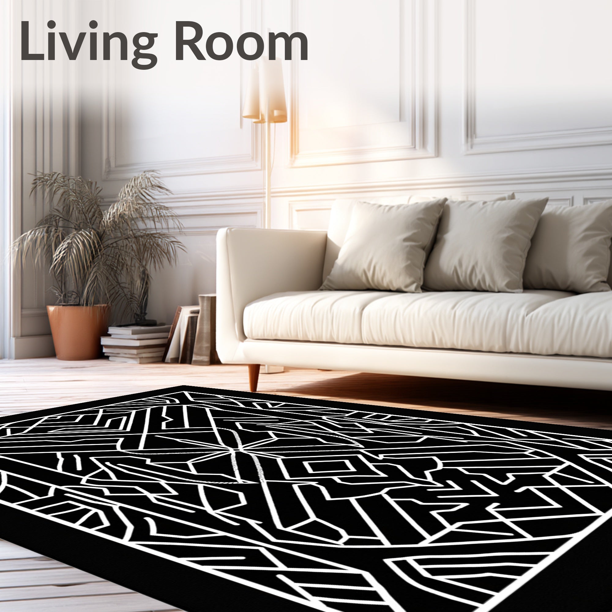 Black White Geometric Art Deco Rug