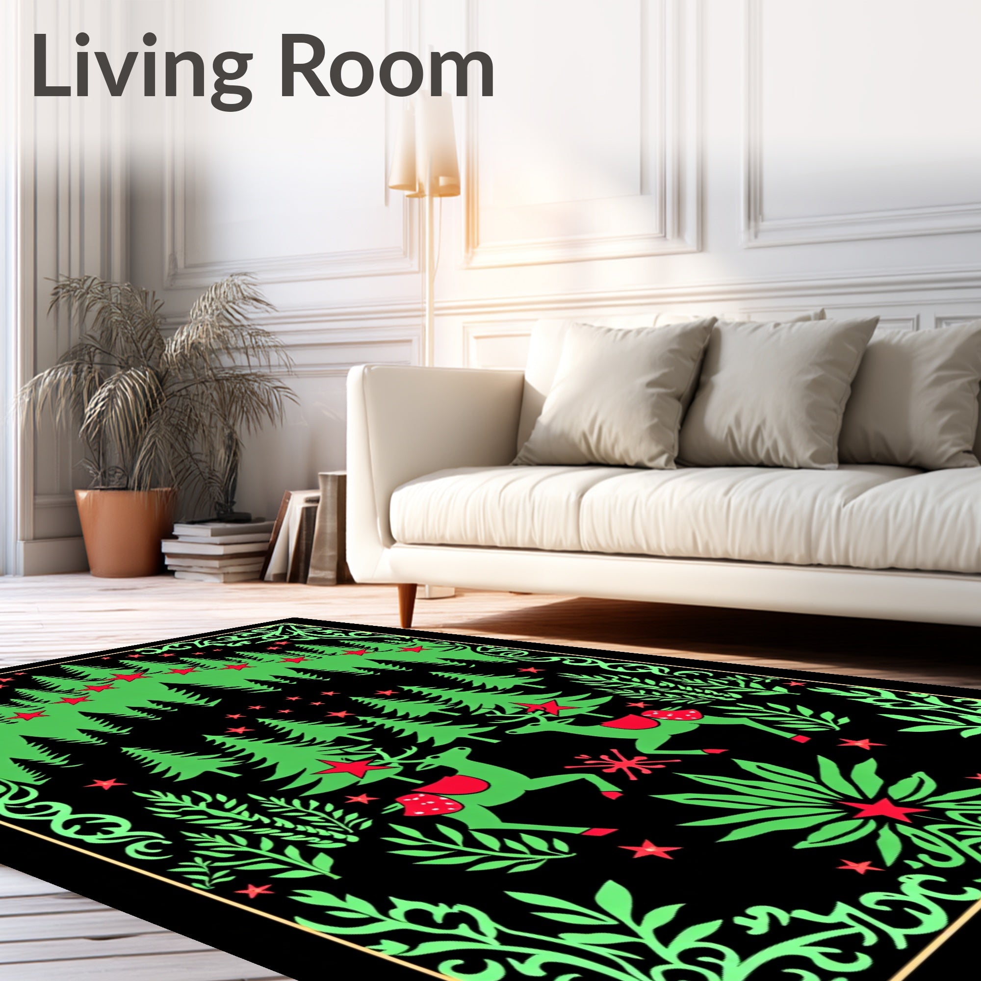 Festive Forest Scene with Reindeer Rug