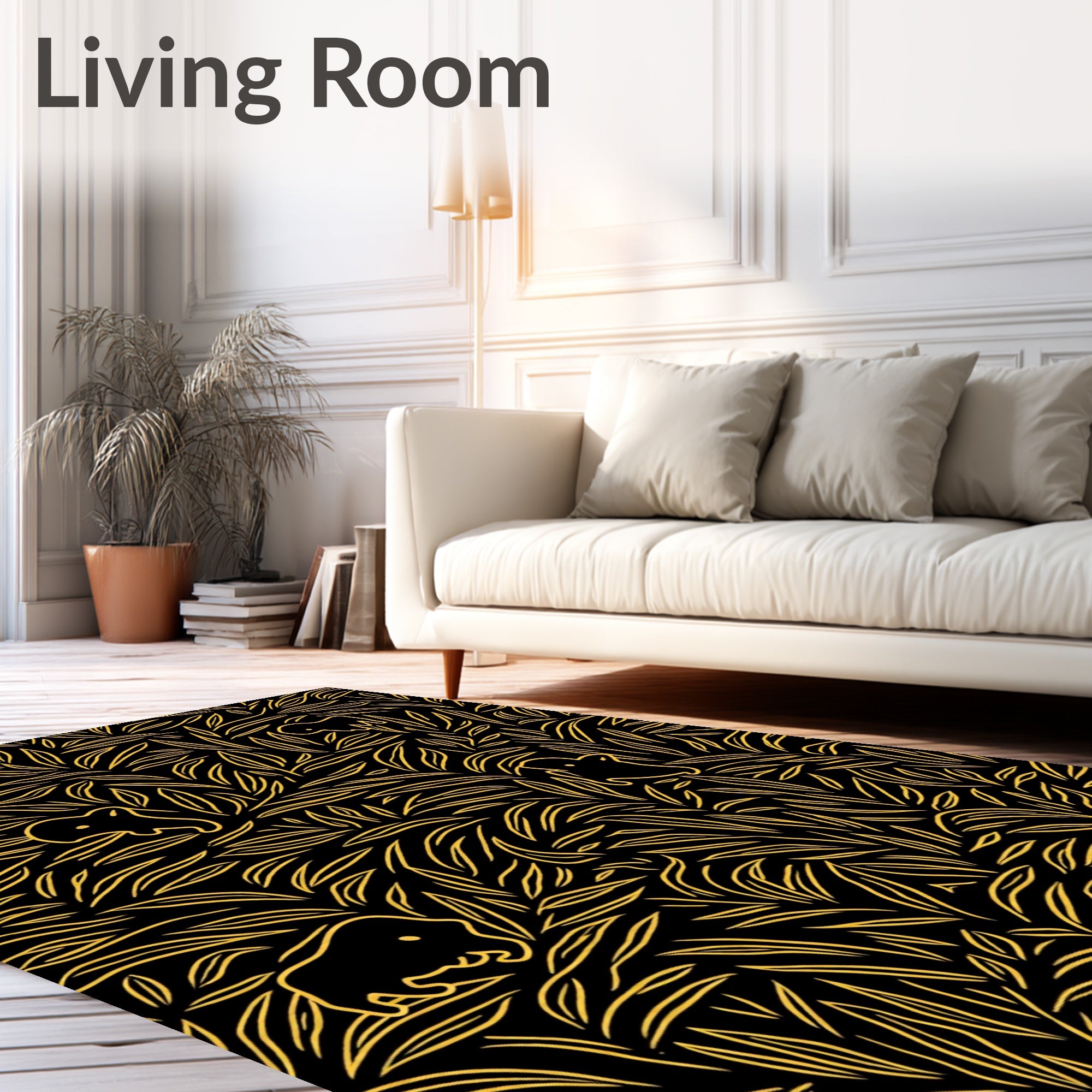 Golden Leafy Animals Pattern Rug