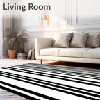 Black White Vertical Stripe Design Rug