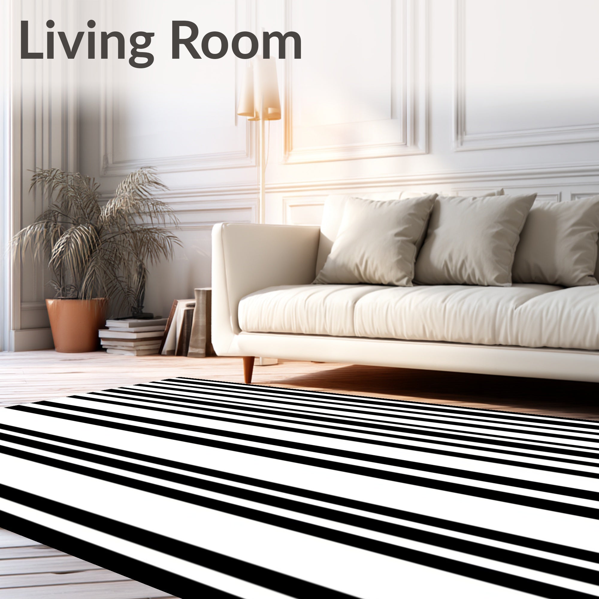 Black White Vertical Stripe Design Rug