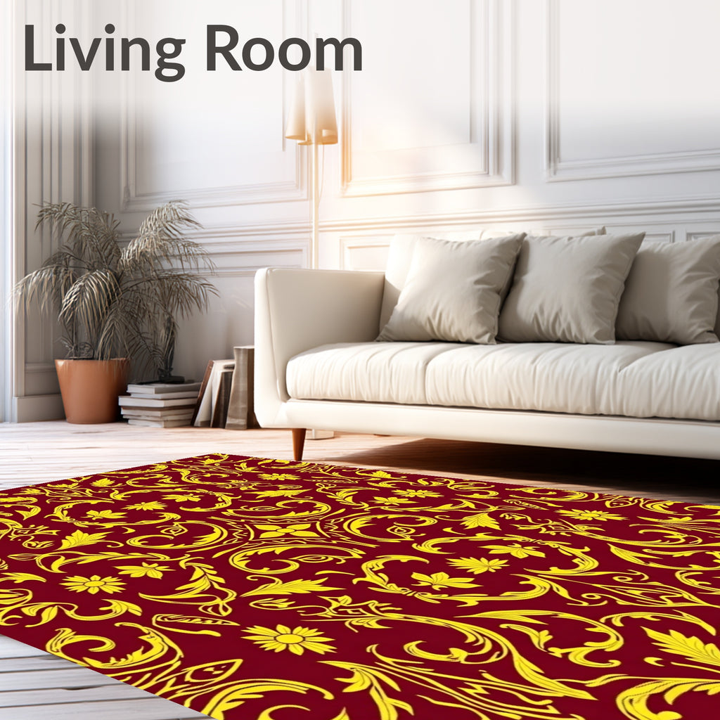 Ornate Gold Floral Vines Rug