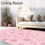Pink Starburst and Floral Pattern Rug