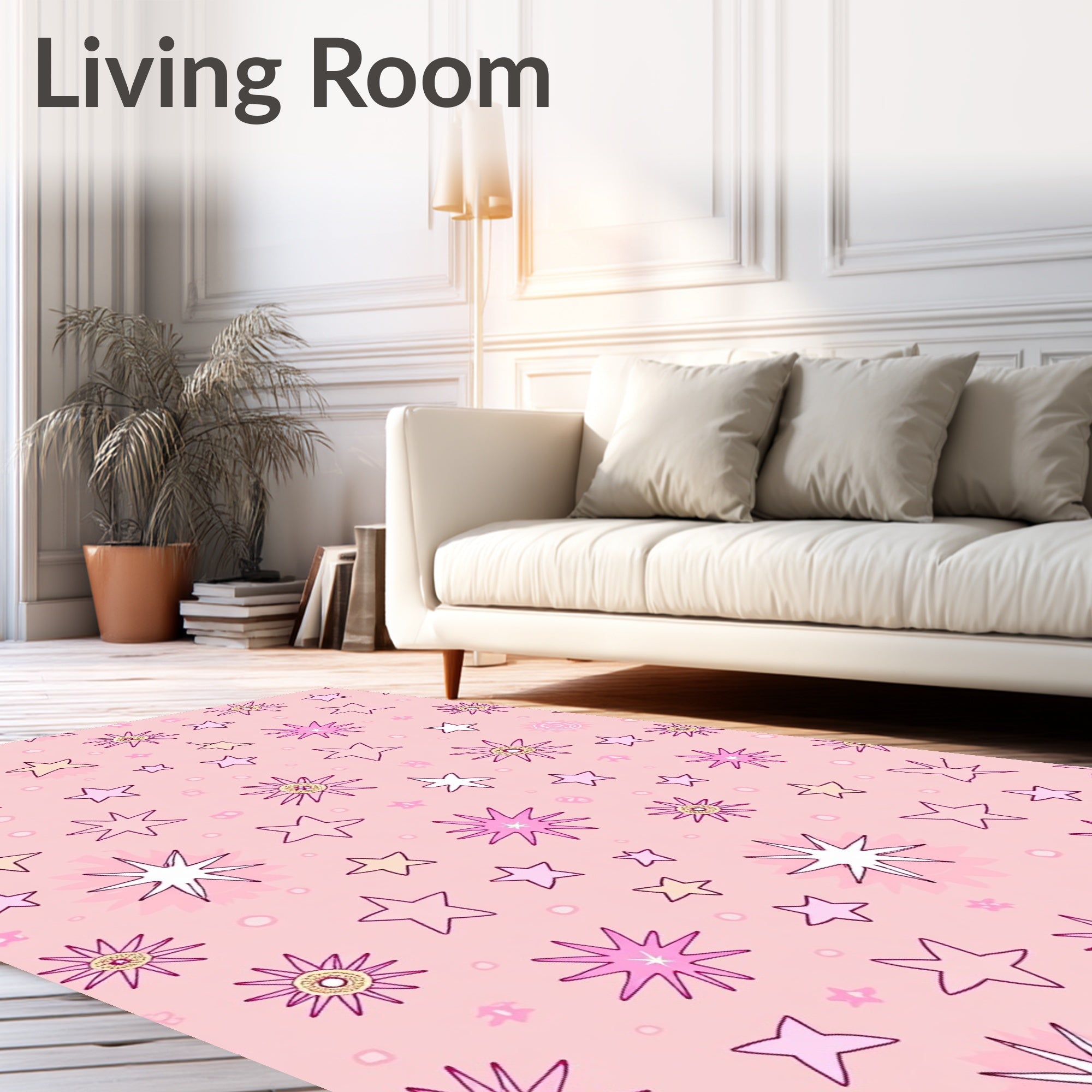 Pink Starburst and Floral Pattern Rug