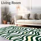Dark Green Wavy Stripe Pattern Rug