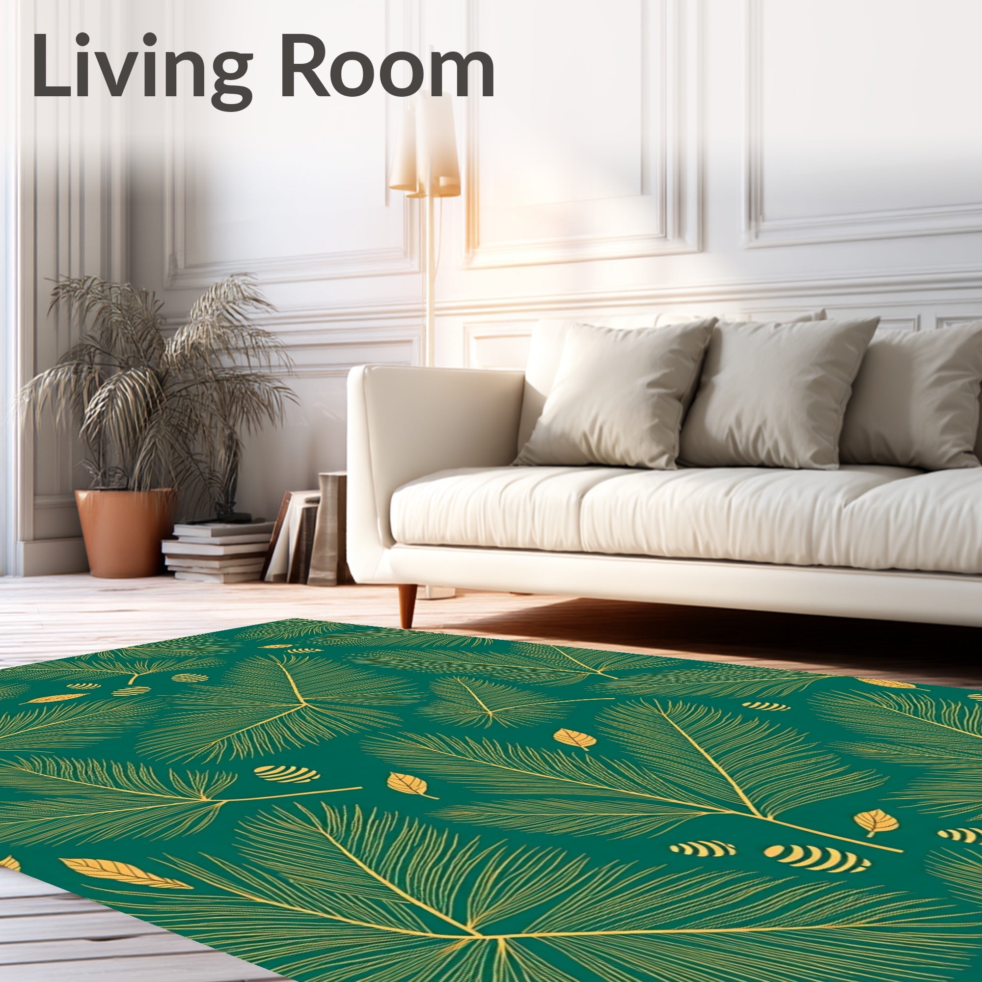 Emerald Green Golden Feather Forest Rug
