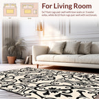 Black Cream Ornamental Scrollwork Rug