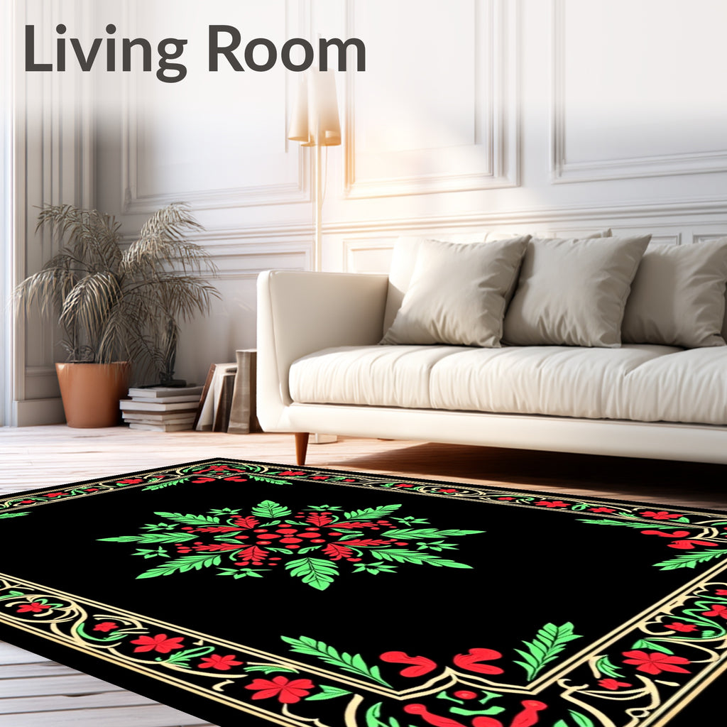 Ornate Floral Border and Centerpiece Rug