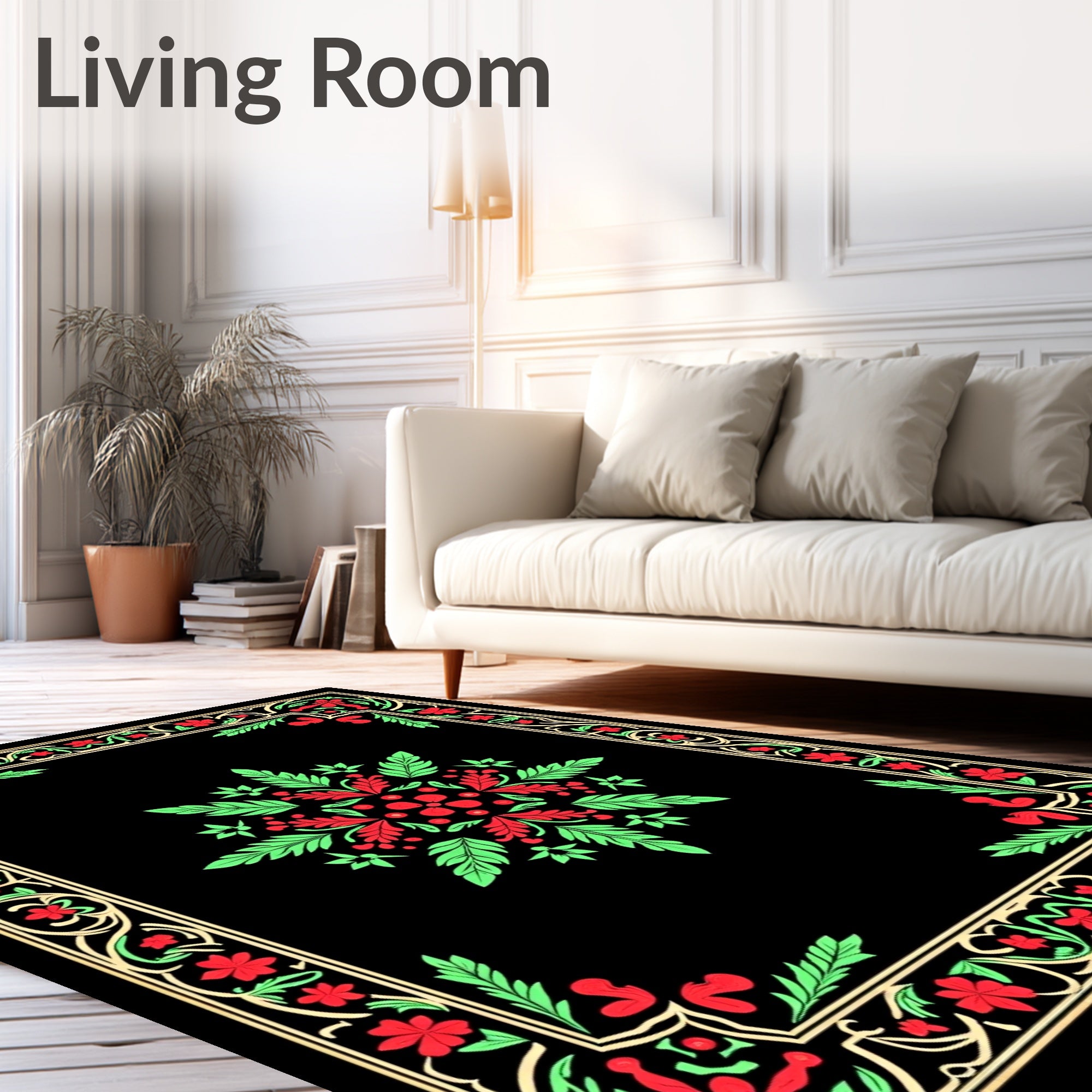 Ornate Floral Border and Centerpiece Rug