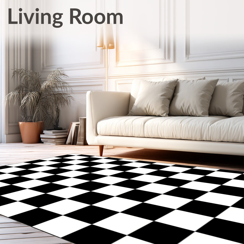 Bold Black White Checkered Pattern Rug