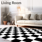 Bold Black White Checkered Pattern Rug
