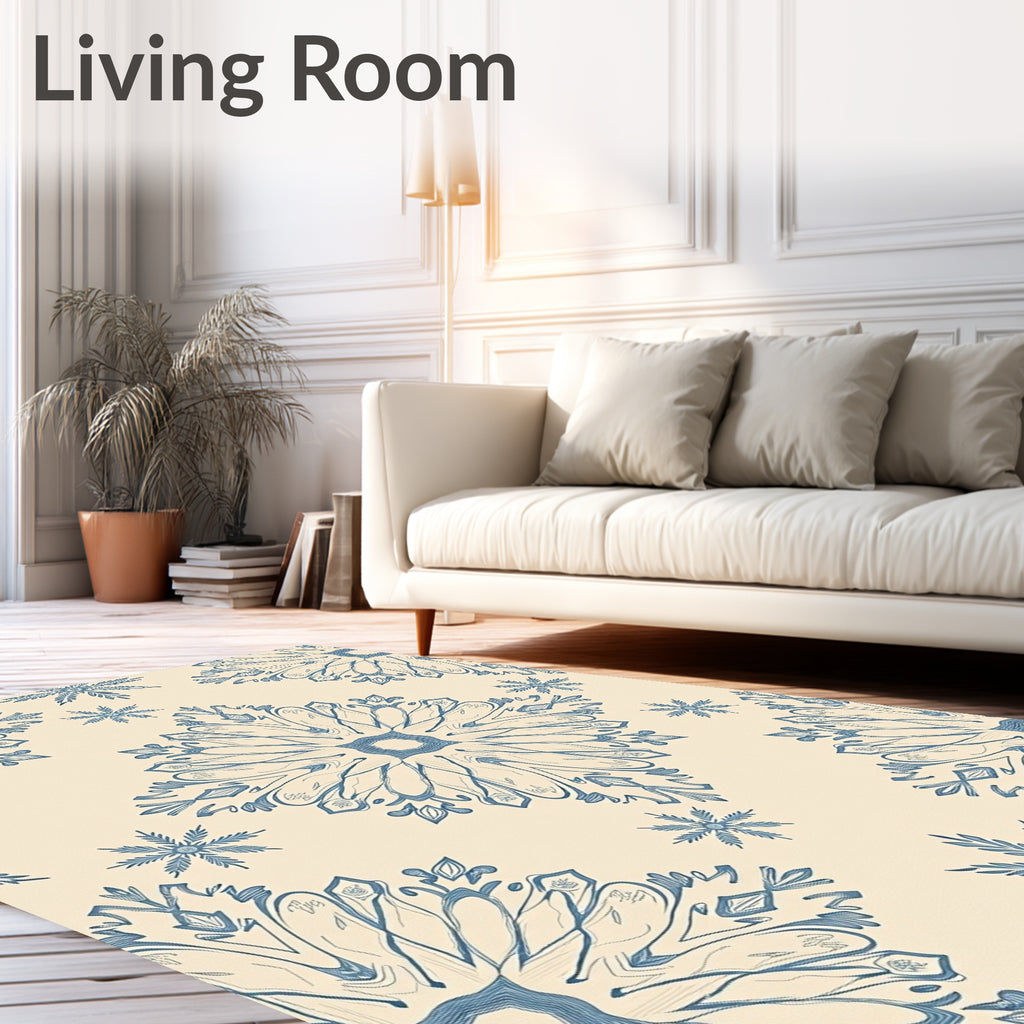 Intricate Blue Floral Mandala Pattern Rug
