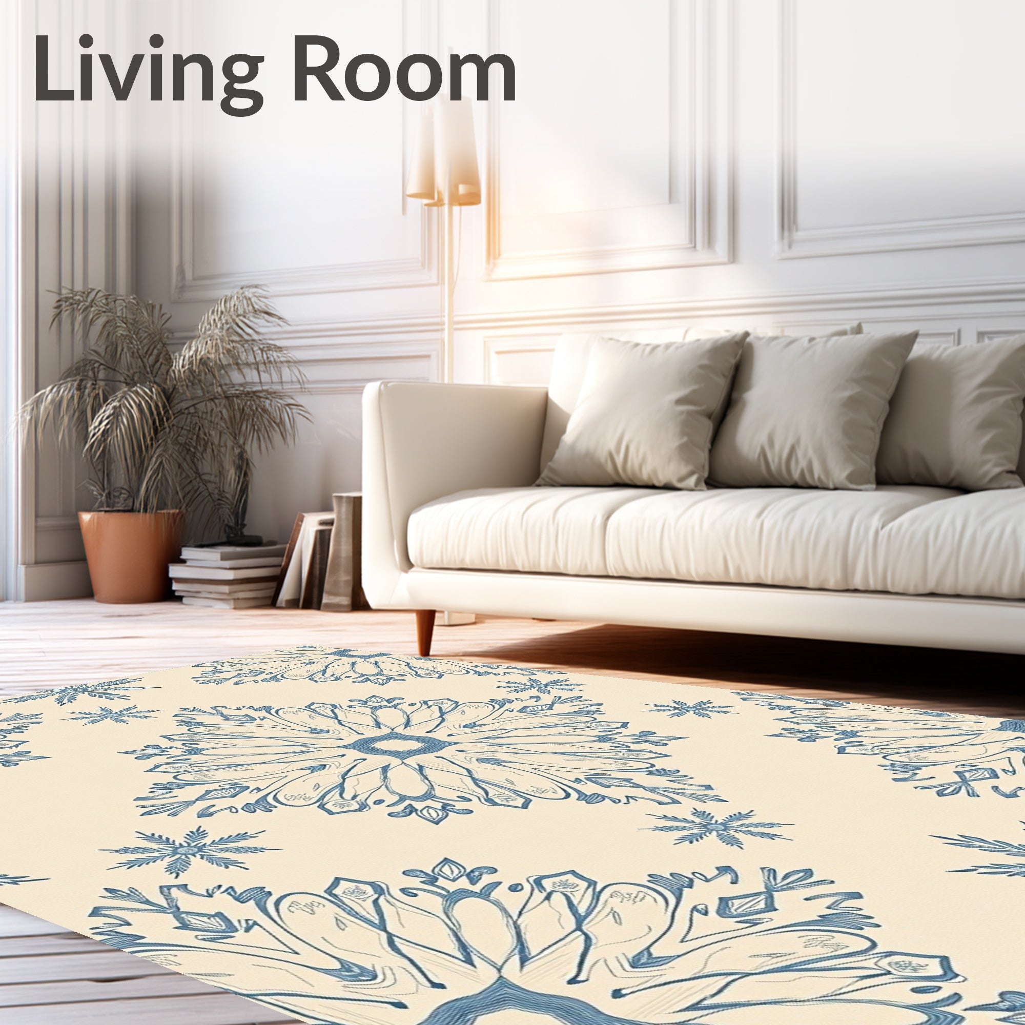 Intricate Blue Floral Mandala Pattern Rug