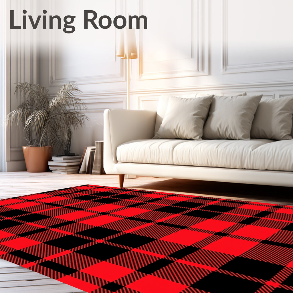 Red Black Buffalo Plaid Pattern Rug