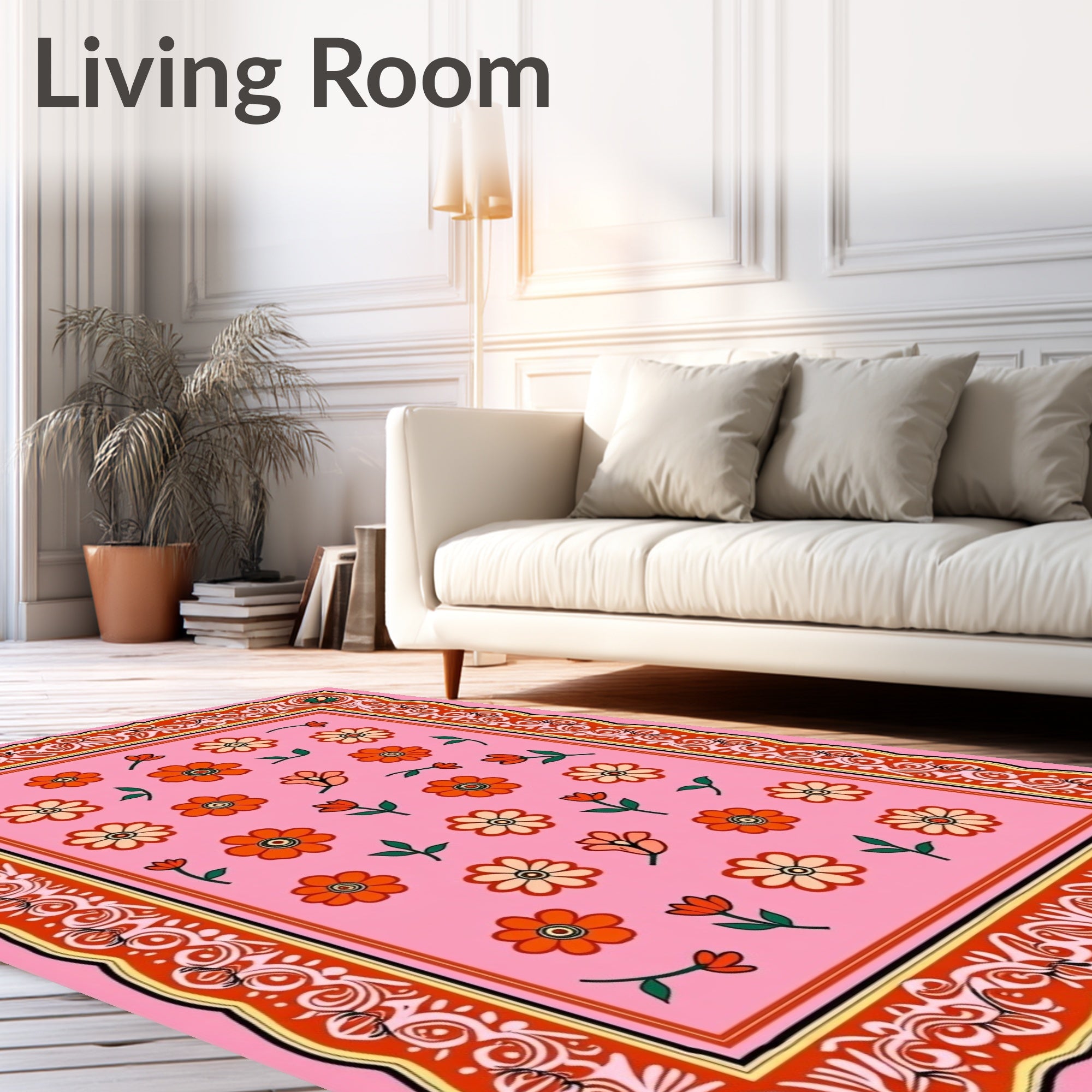 Retro Pink Floral Pattern Rug