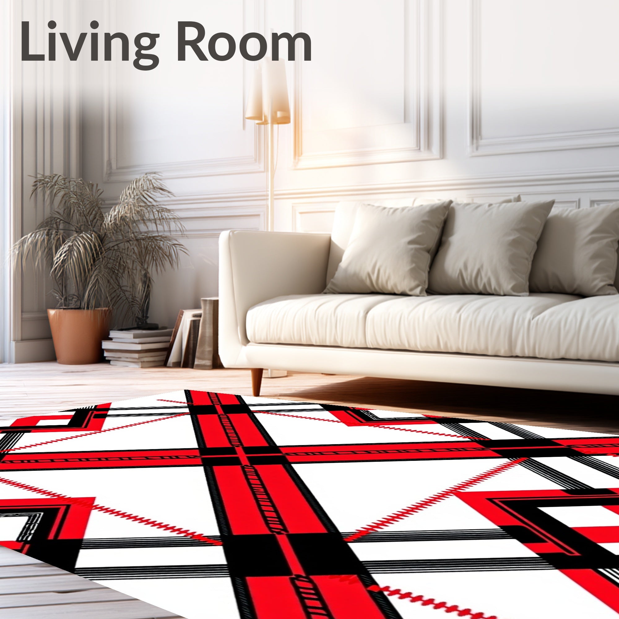 Bold Red Black Diagonal Plaid Pattern Rug