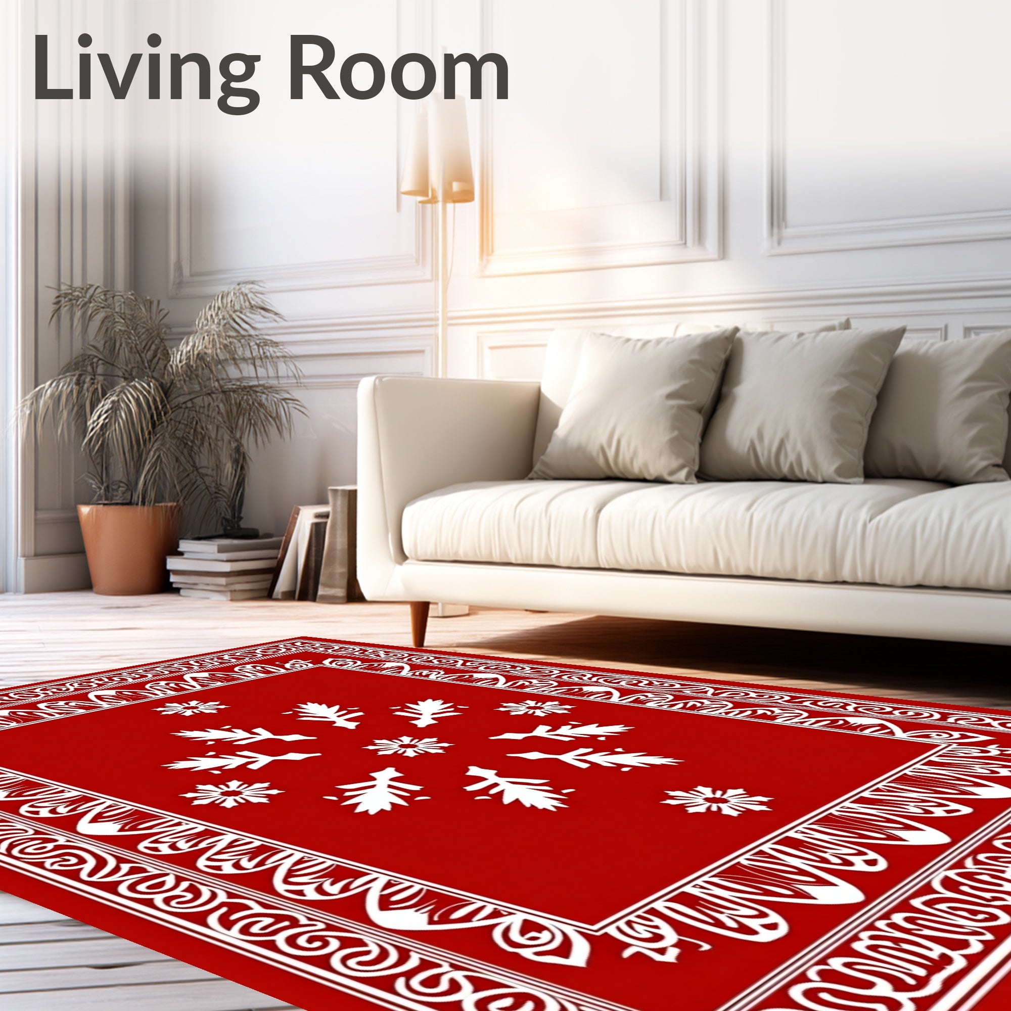 Red White Intricate Floral Medallion Design Rug