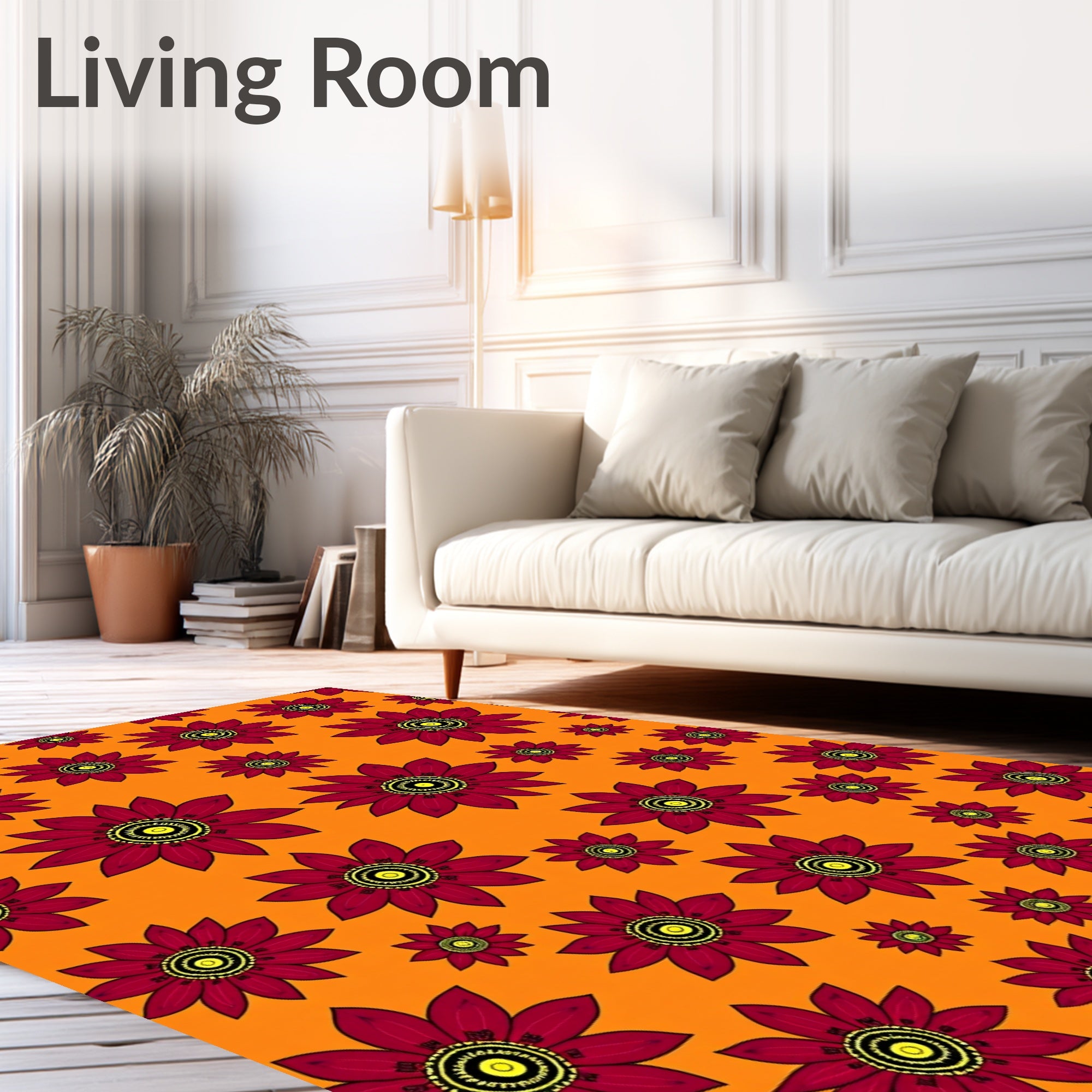 Vibrant Floral Pattern With Yellow Center Rug