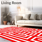 Intricate Red Geometric Maze Design Rug