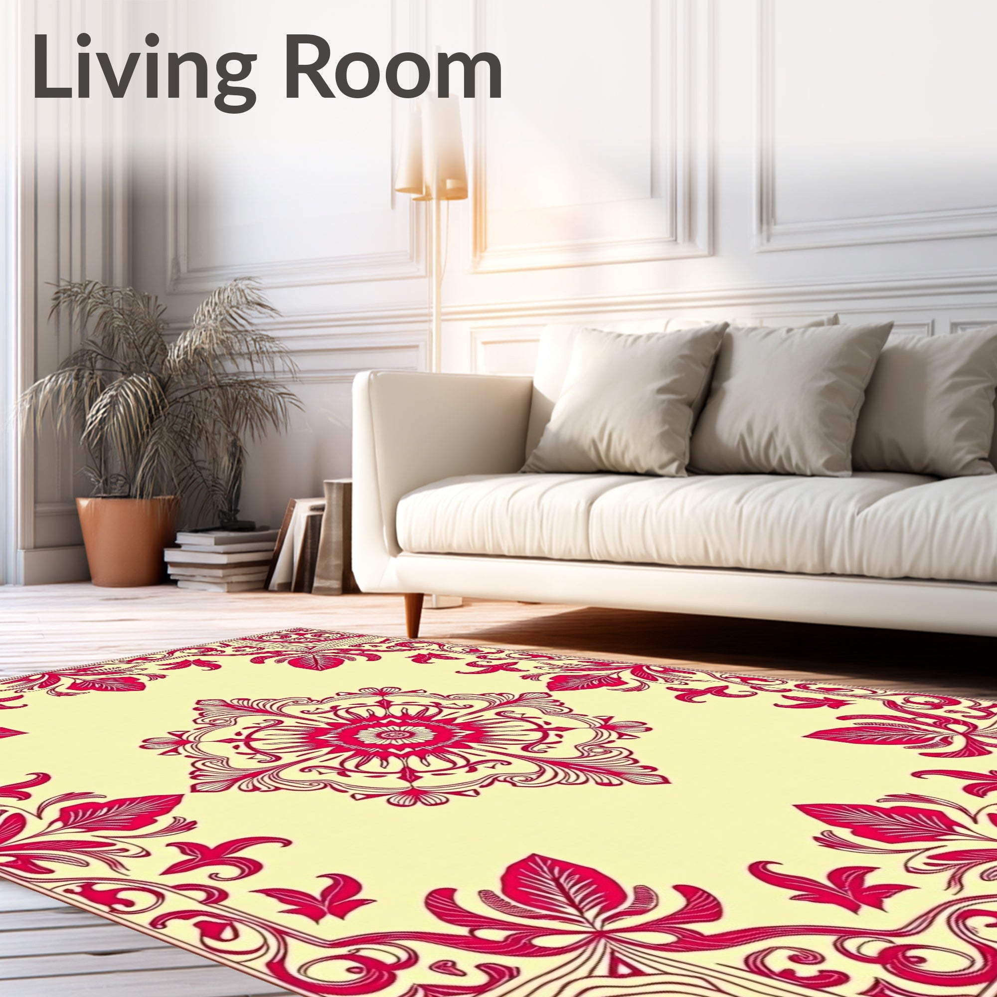 Crimson Floral Symmetry Pattern Design Rug