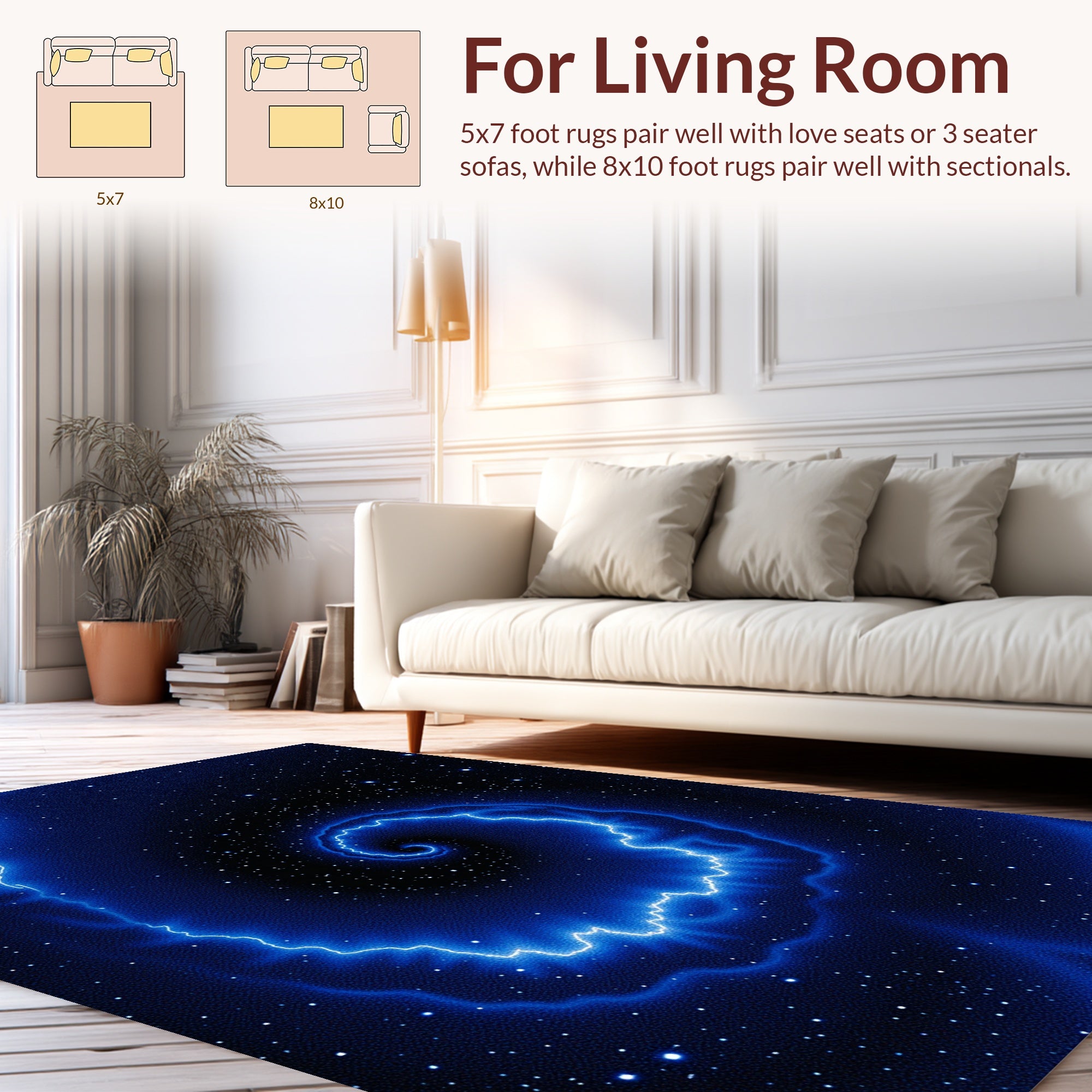 Cosmic Lightning Swirl Abstract Rug