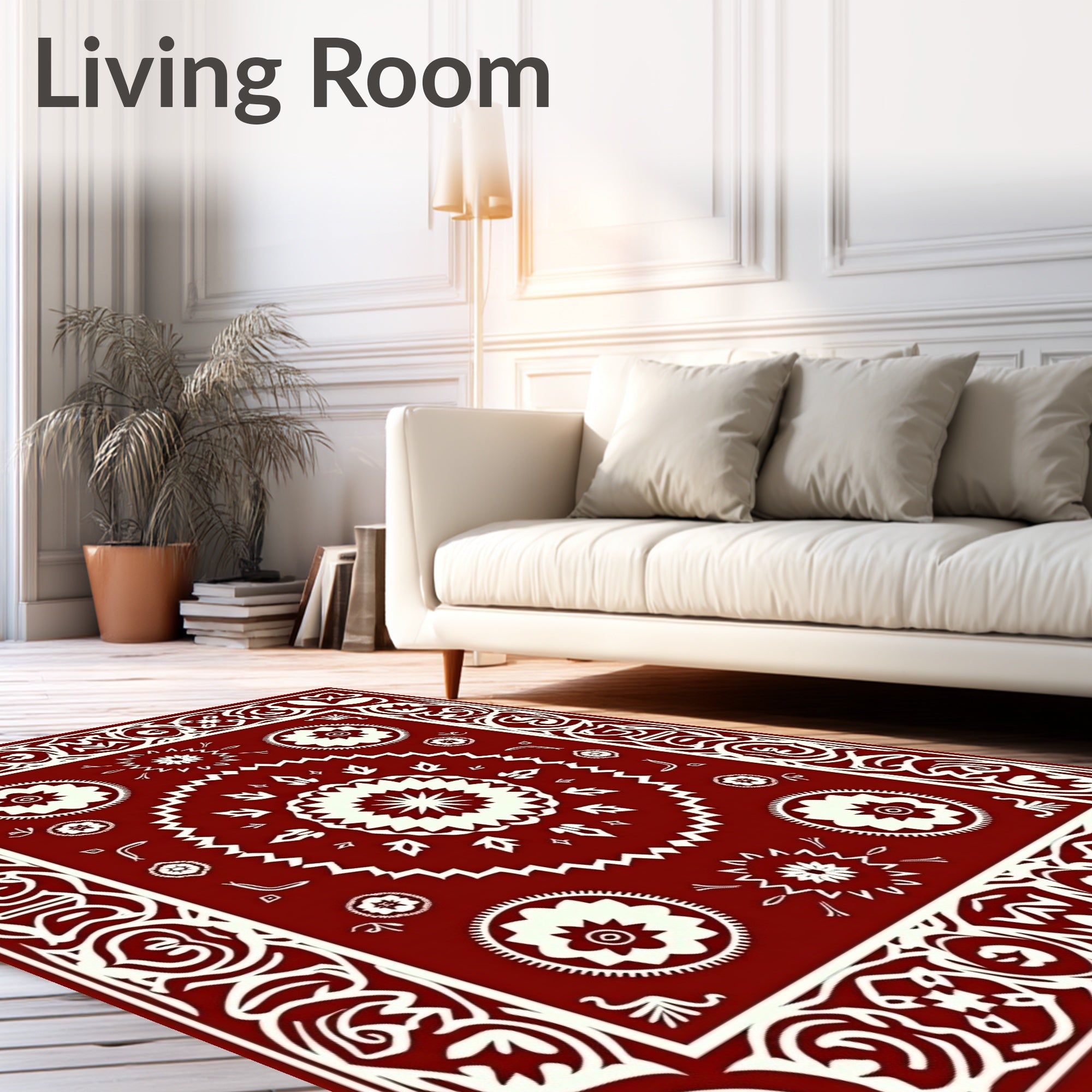 Crimson Mandala Patterned Rug