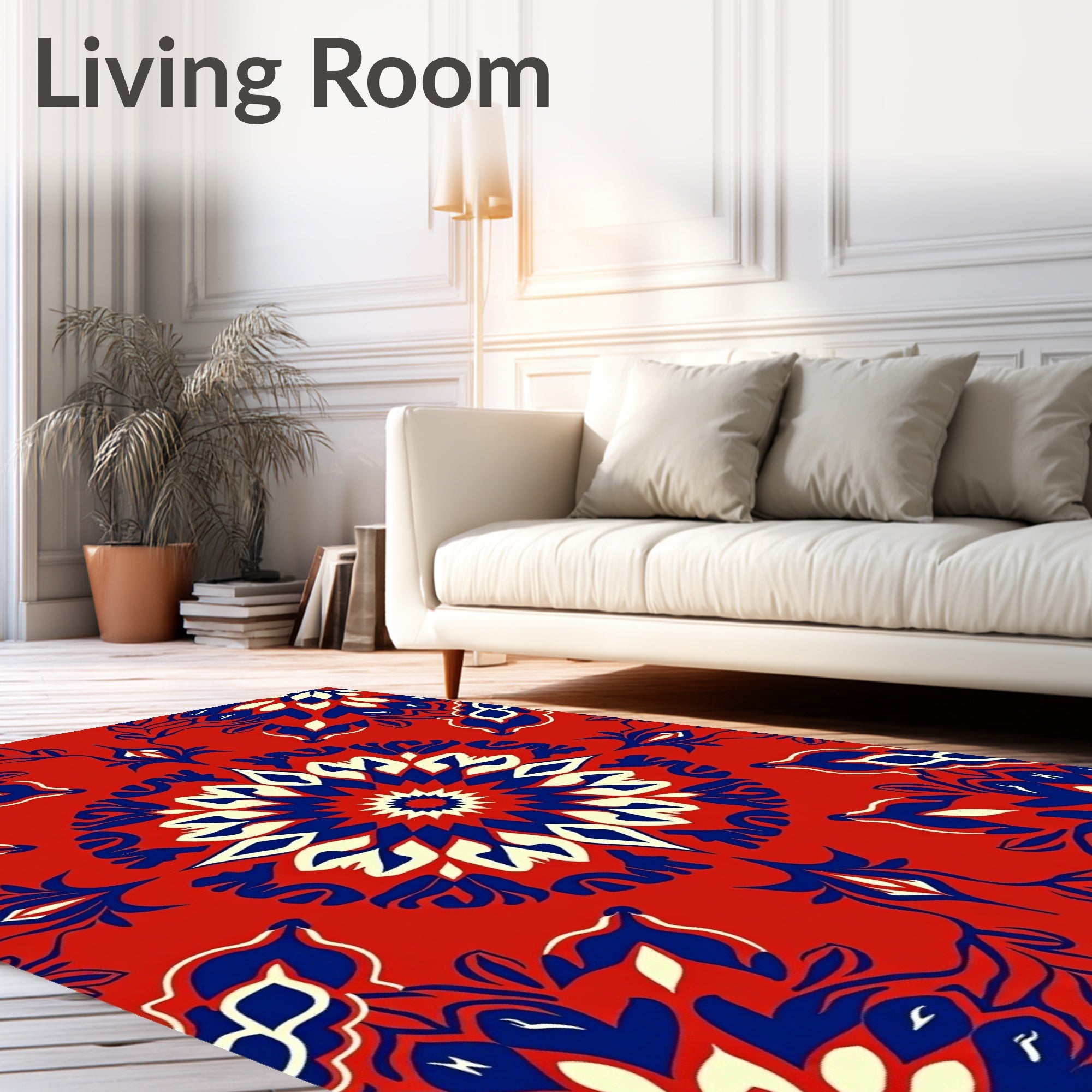 Bold Floral Mandala Red Blue Design Rug