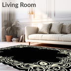 Elegant Black Floral Scroll Design Rug