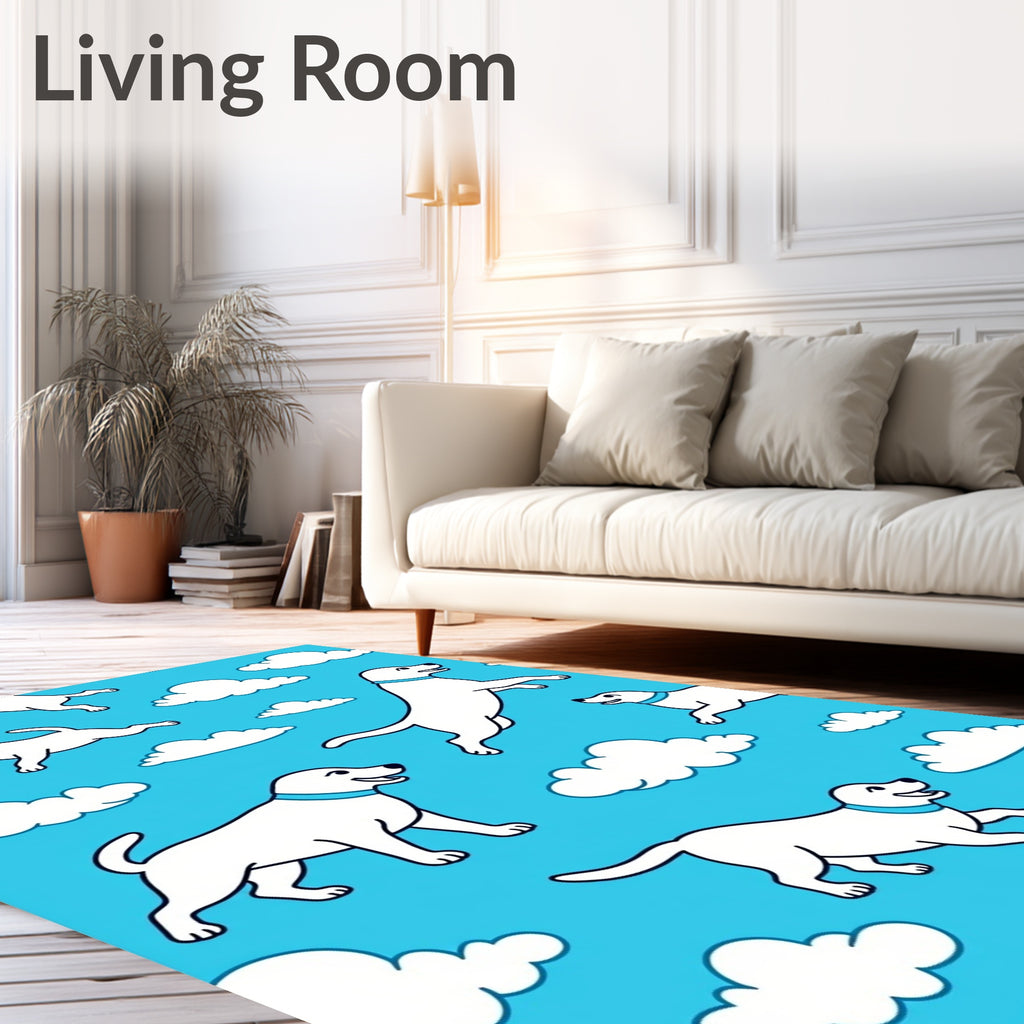 Playful White Dogs Clouds Pattern Rug