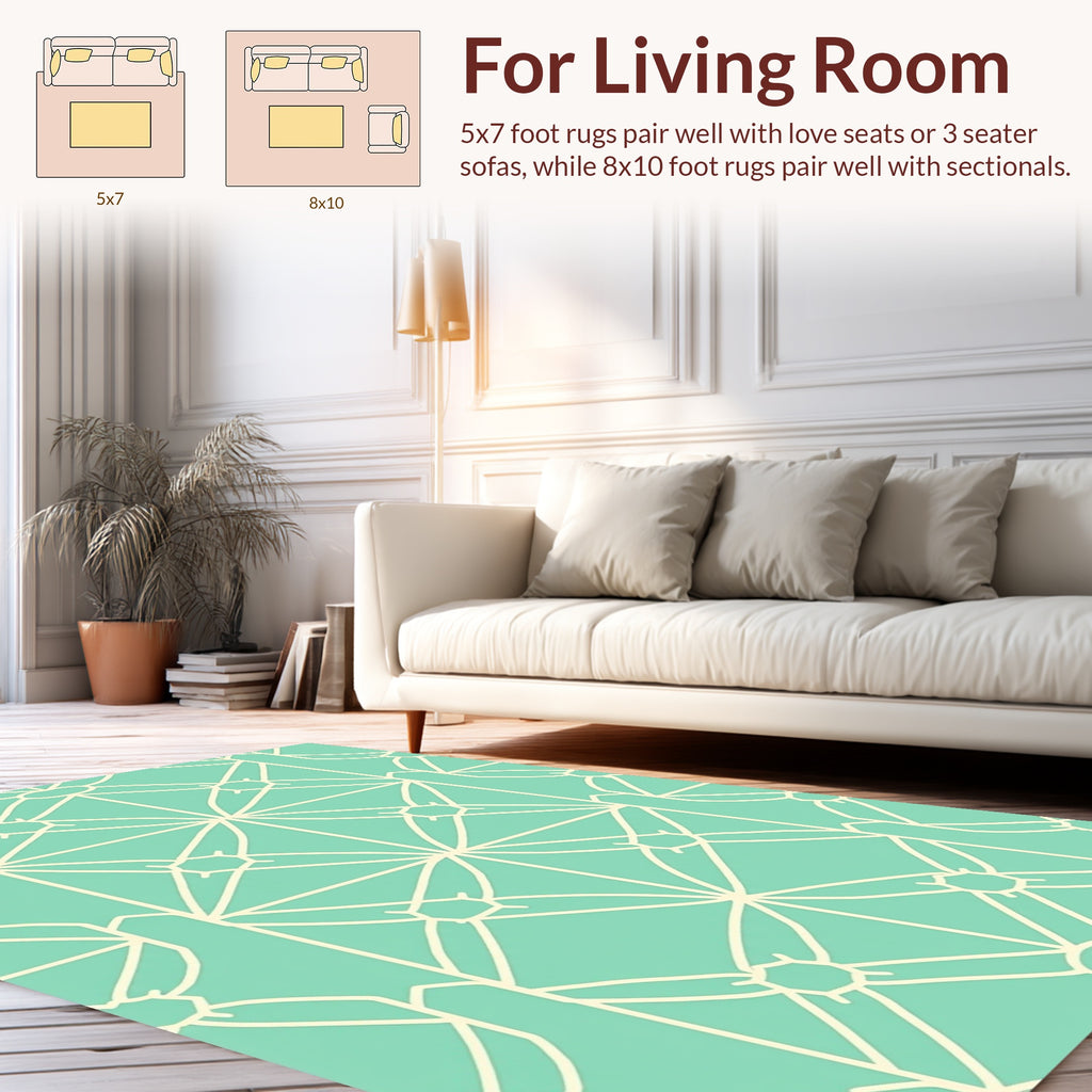 Aqua Cream Geometric Fan Pattern Rug