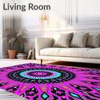 Vibrant Pink Cyan Geometric Mandala Rug