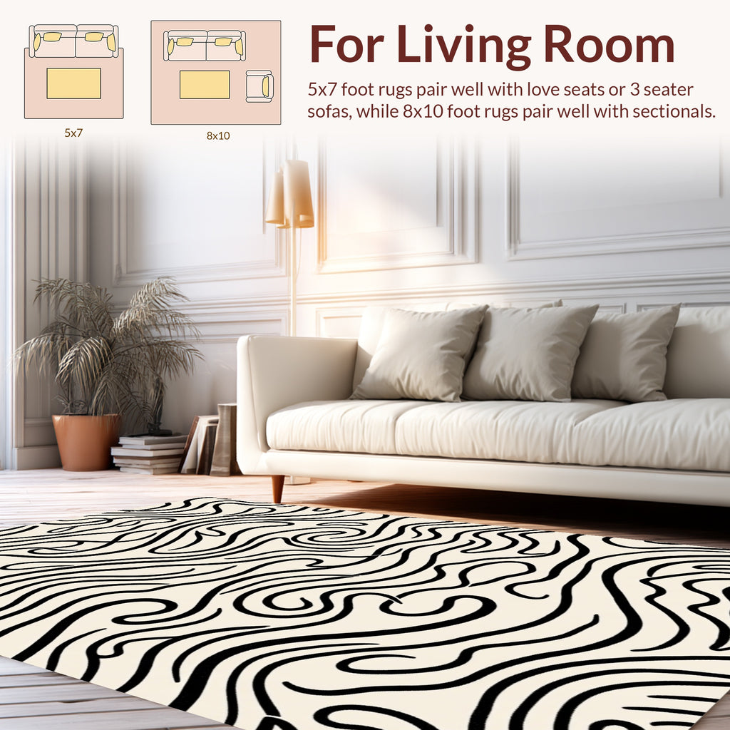 Fluid Black Lines Abstract Pattern Rug