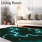 Teal Cosmic Jagged Lightning Stars Rug