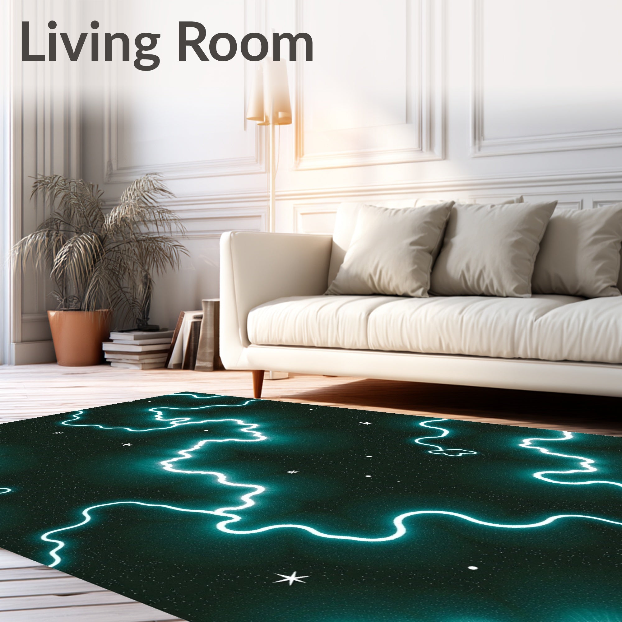 Teal Cosmic Jagged Lightning Stars Rug