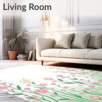 Whimsical Floral Meadow With Butterflies Rug
