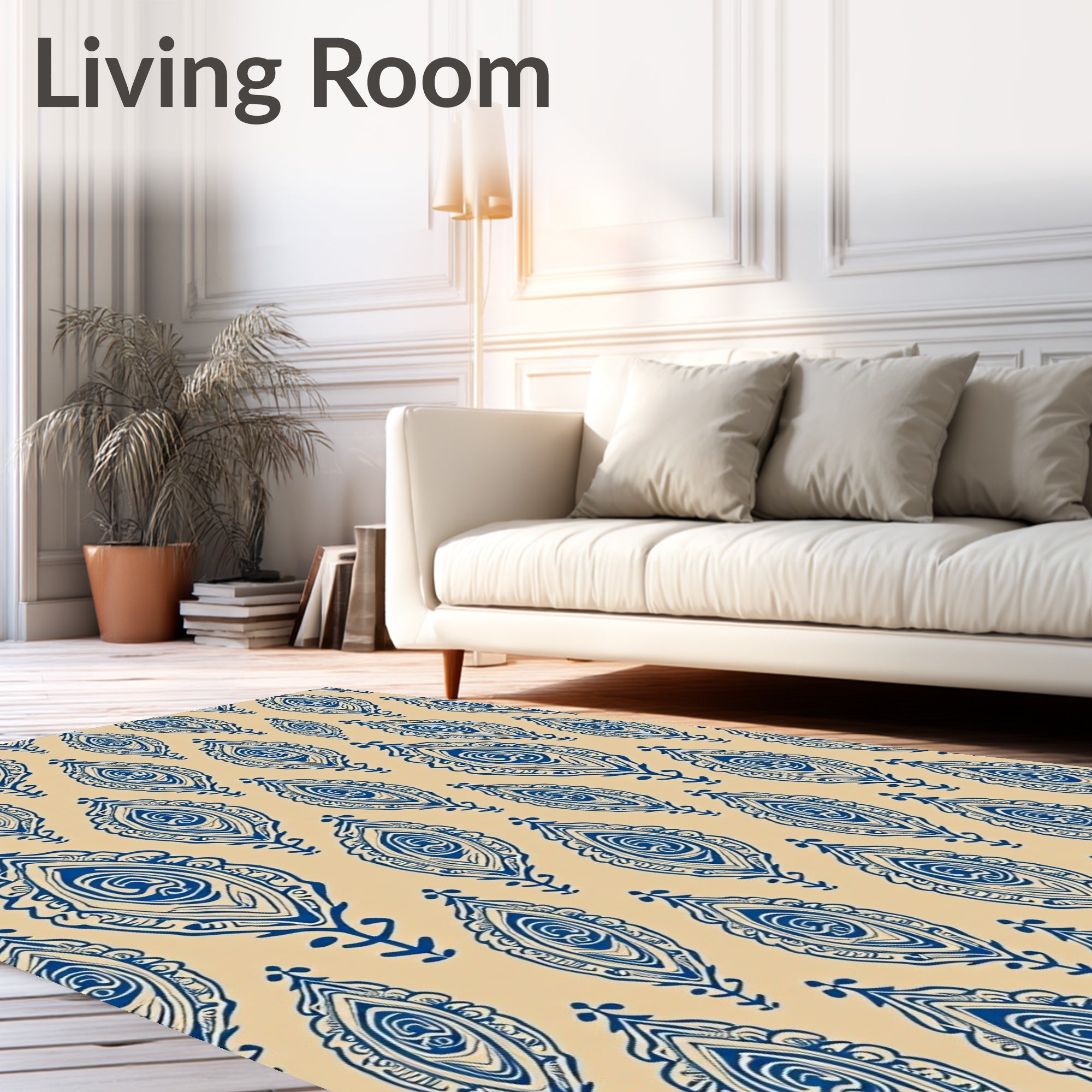 Deep Blue Organic Leaf Forms Rug