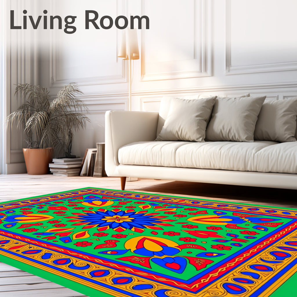 Vibrant Floral Geometric Pattern Rug