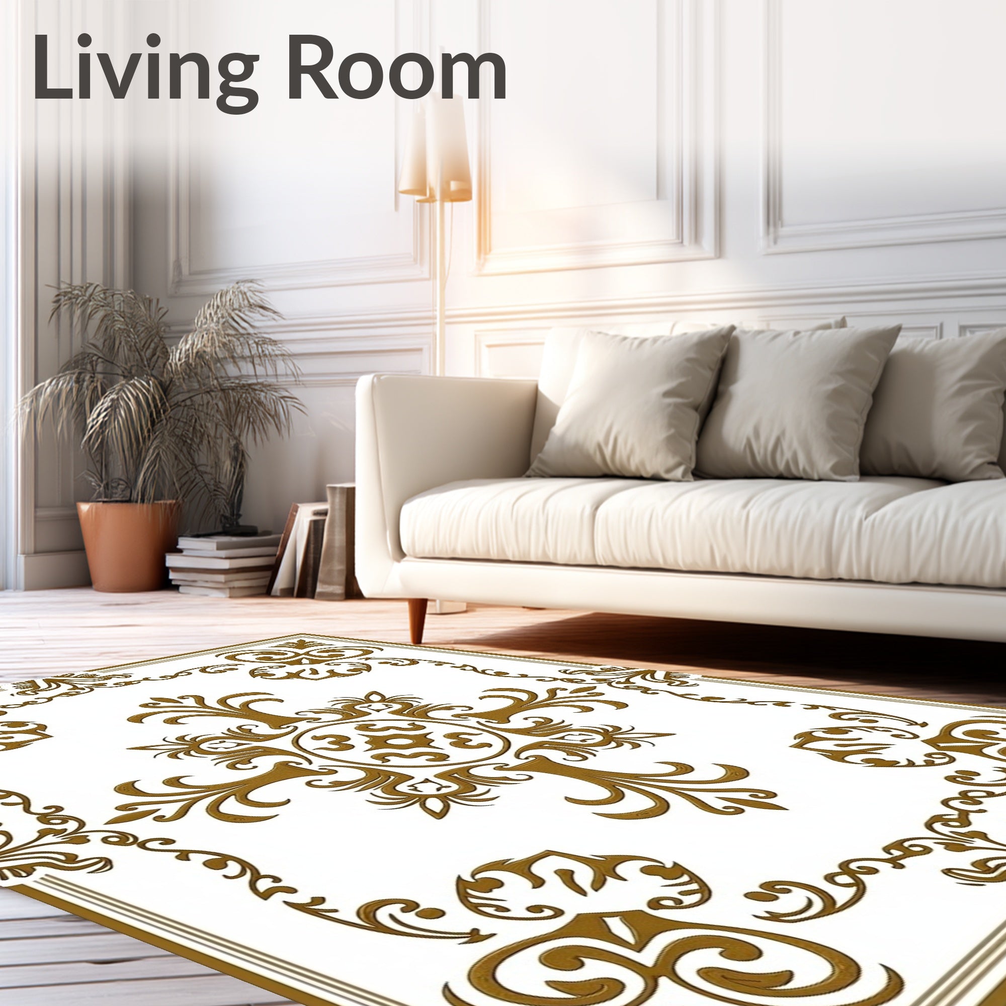 Golden Ornate Scrollwork Pattern Rug
