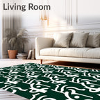 Dark Green Cream Abstract Swirl Pattern Rug