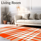 Bold Orange White Checkered Pattern Rug